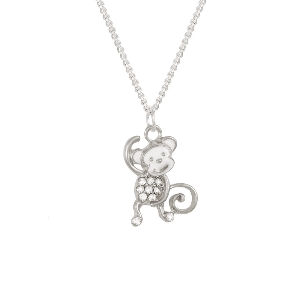 Marty the Monkey Enamel and Crystal Silver Tone Pendant
