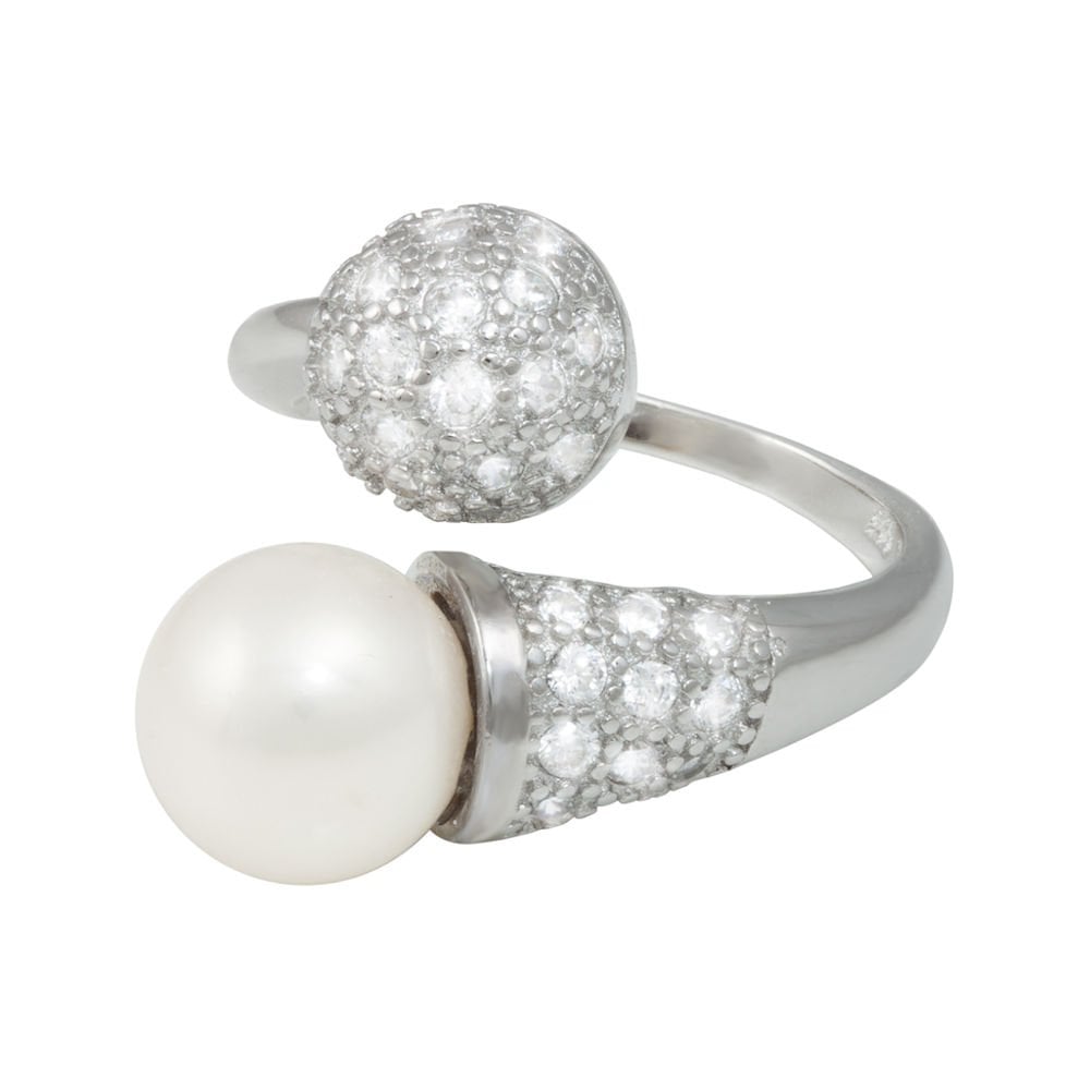 Triumph White Freshwater Pearl and Cubic Zirconia Sterling Silver Ring