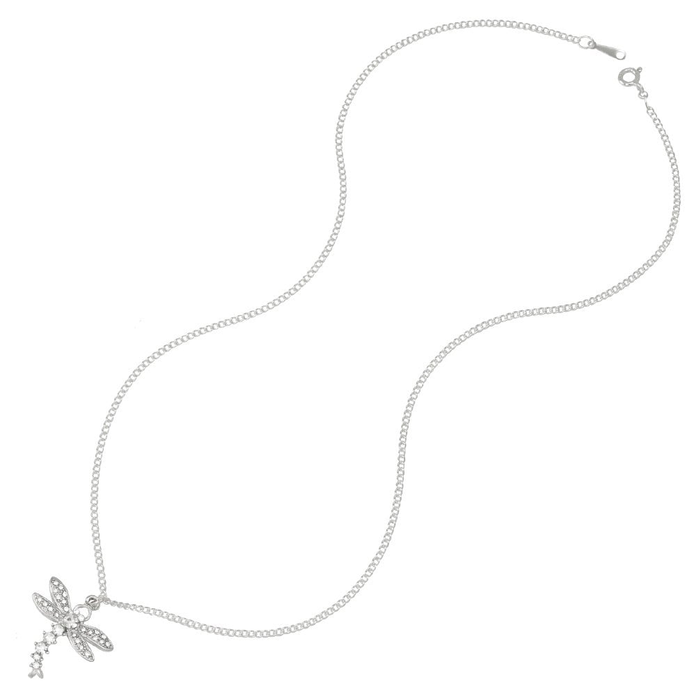 Dazzling Dragonfly Crystal Silver Tone Pendant