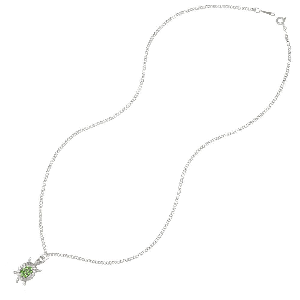 Myrtle the Turtle Green Crystal Silver Tone Pendant