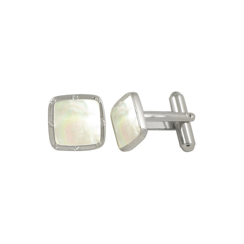 Moonlight Square Silver Tone Mother of Pearl Cufflinks
