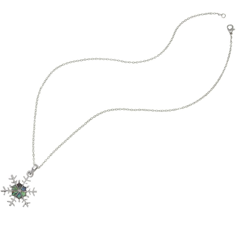 Snowflake Paua Shell Silver Tone Pendant Necklace