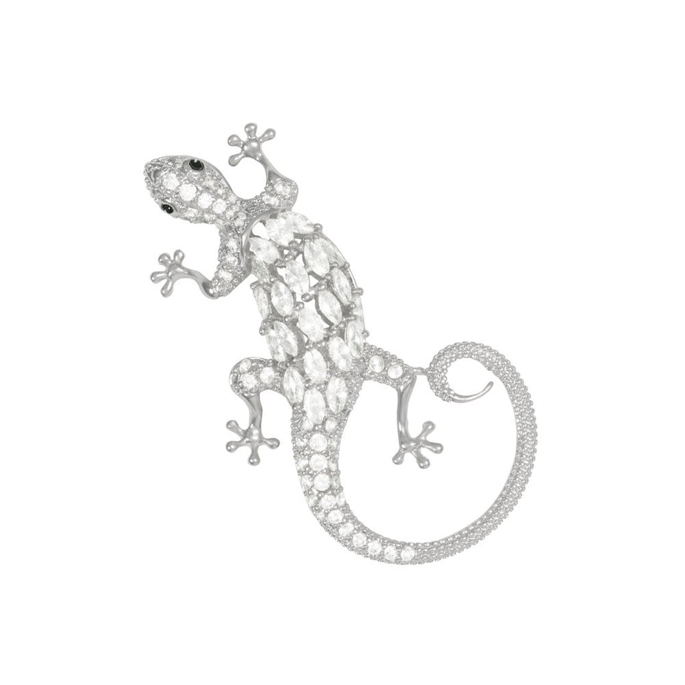 Loretta the Lizard Crystal Silver Tone Reptile Brooch