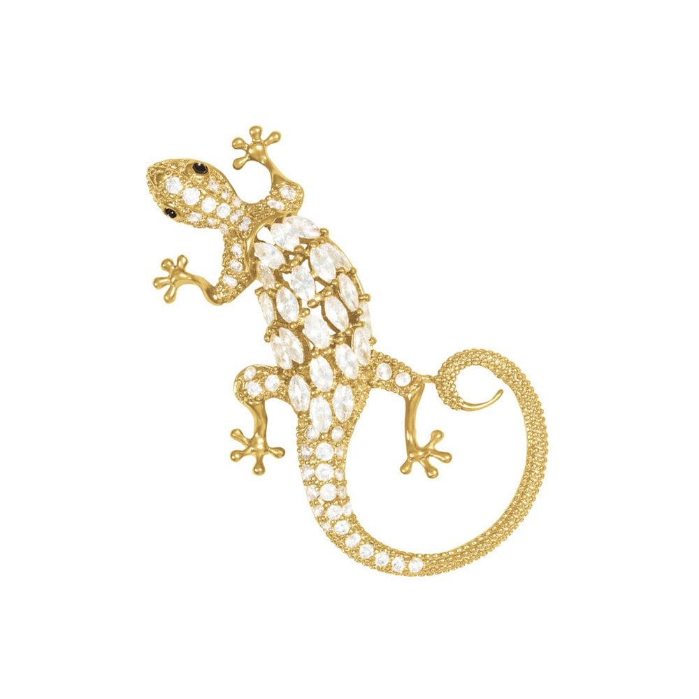 Loretta the Lizard Crystal Gold Tone Reptile Brooch