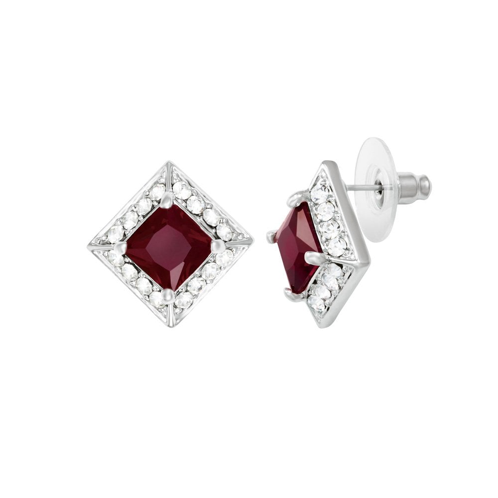 Splendour Ruby Crystal & Diamante Stud Silver Tone Stud Pierced Earrings
