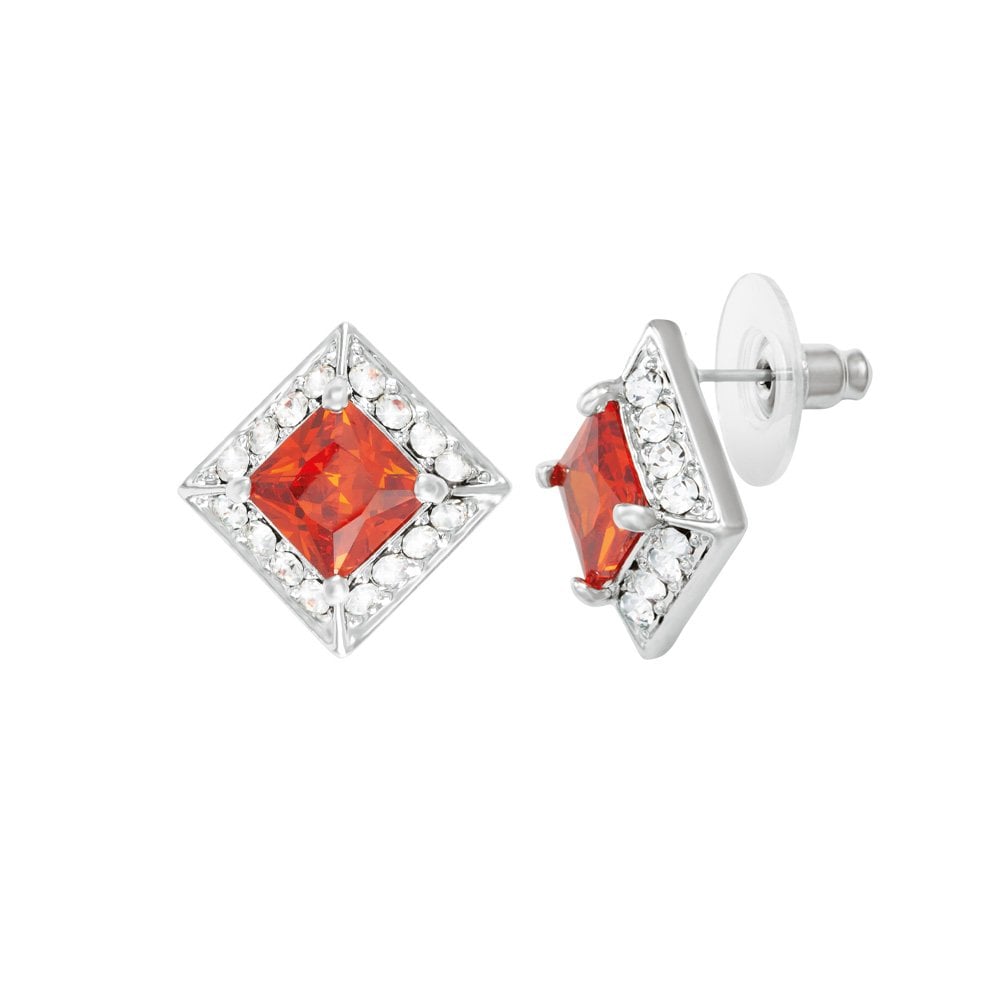Splendour Orange Crystal & Diamante Silver Tone Stud Pierced Earrings