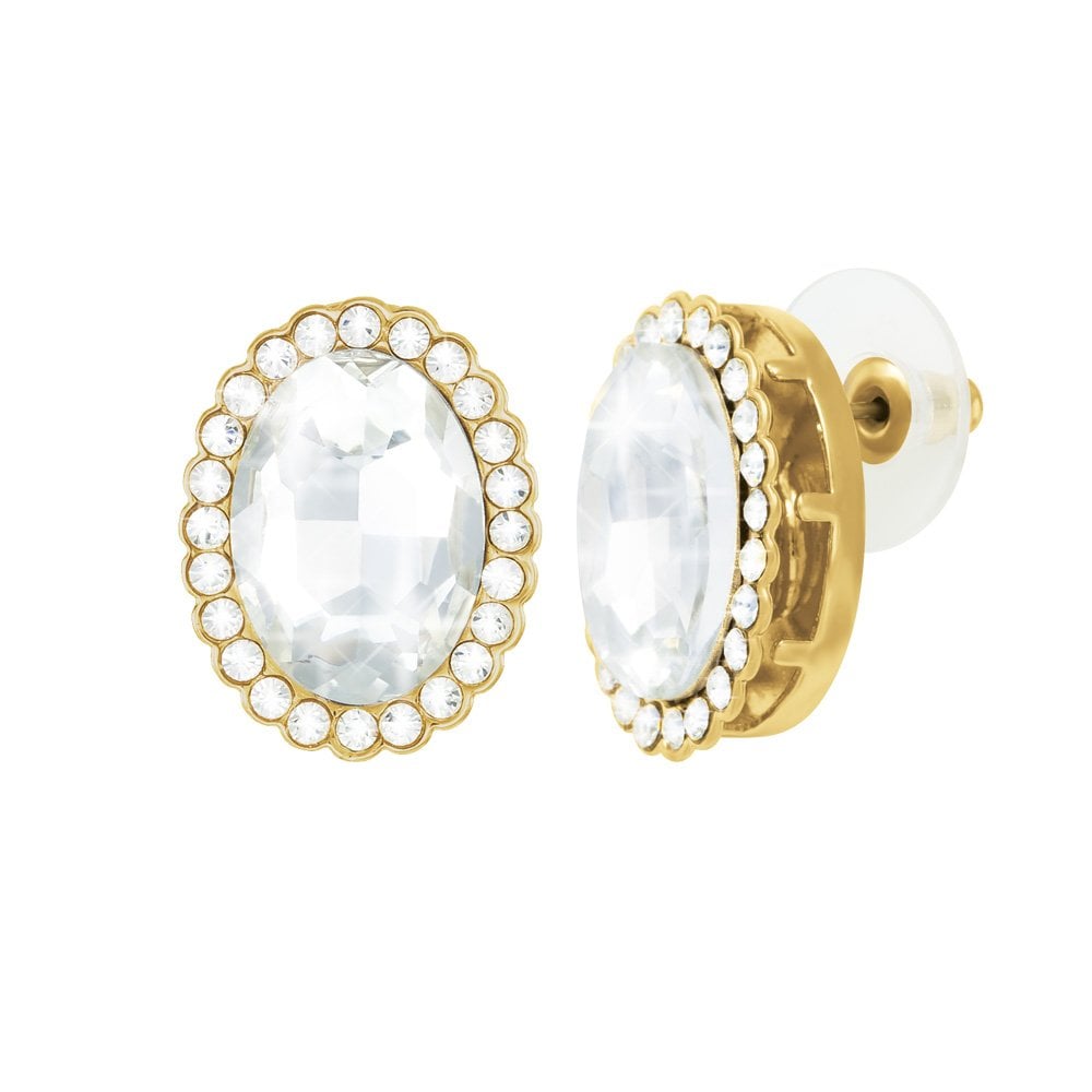 Countess Oval Clear Crystal Gold Tone Stud Pierced Earrings