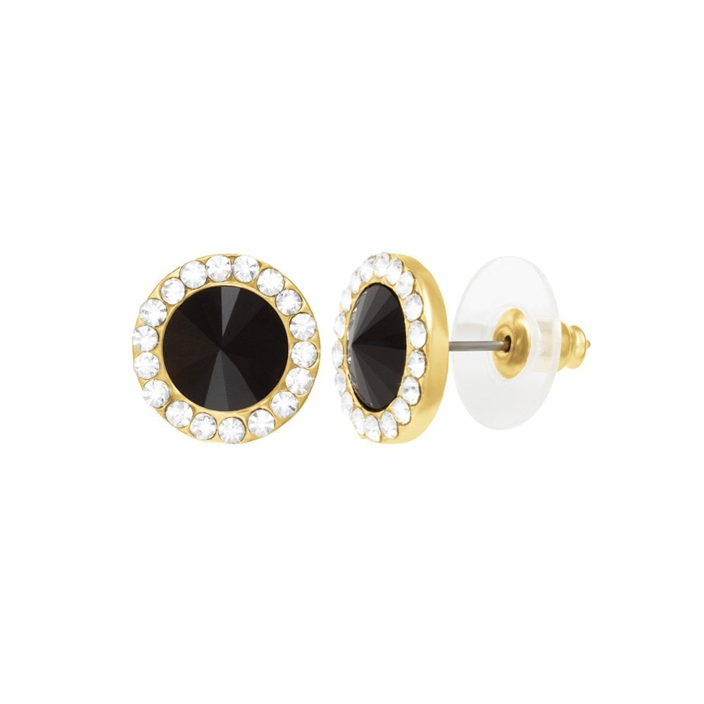 Elfin Jet Black Austrian Crystal Gold Tone Stud Pierced Earrings