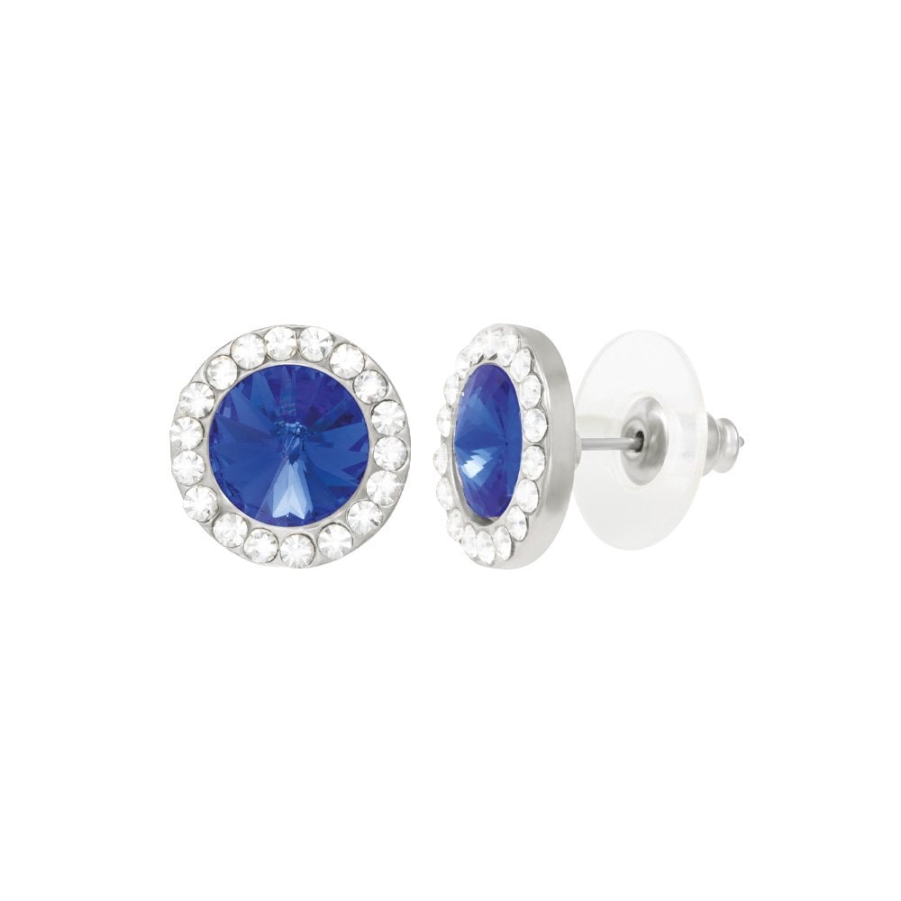 Elfin Sapphire Blue Austrian Crystal Silver Tone Stud Pierced Earrings