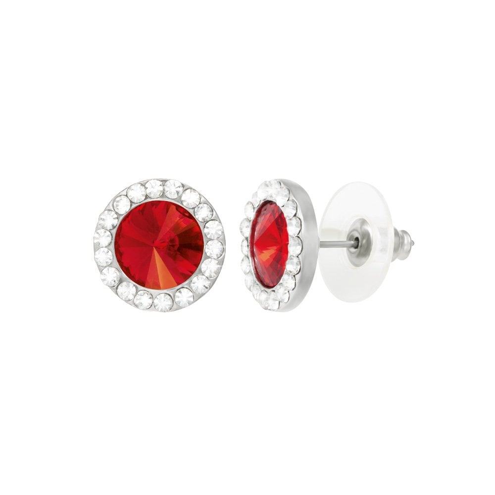 Elfin Scarlet Red Austrian Crystal Silver Tone Stud Pierced Earrings