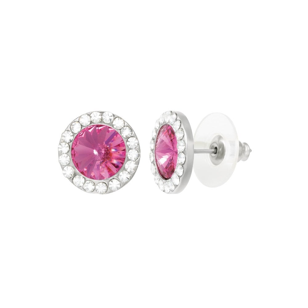 Elfin Rose Pink Austrian Crystal Silver Tone Stud Pierced Earrings
