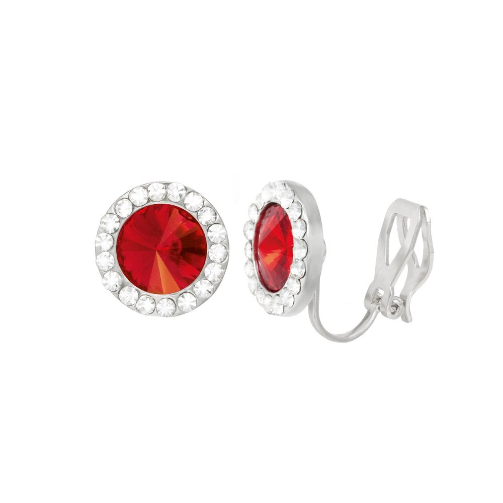 Elfin Scarlet Red Austrian Crystal Silver Tone Stud Clip On Earrings