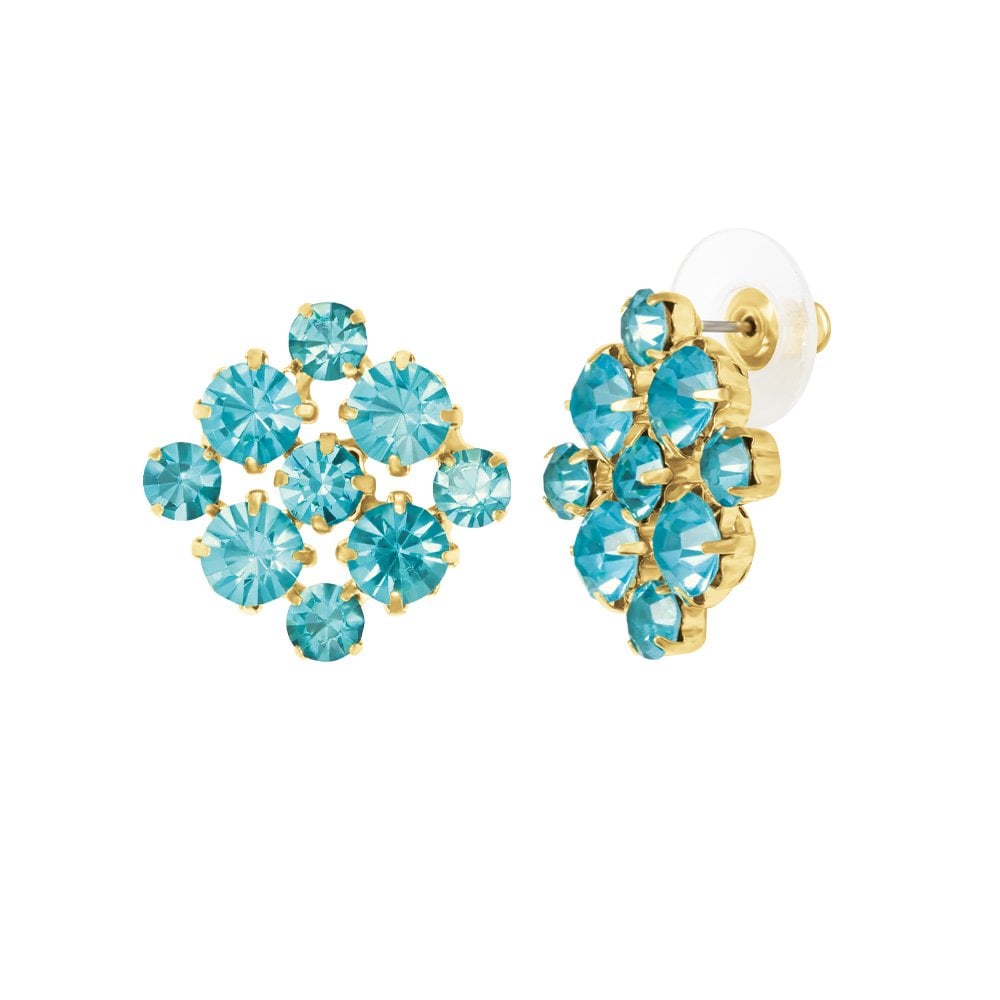 Joyeux Aquamarine Crystal Gold Tone Stud Pierced Earrings