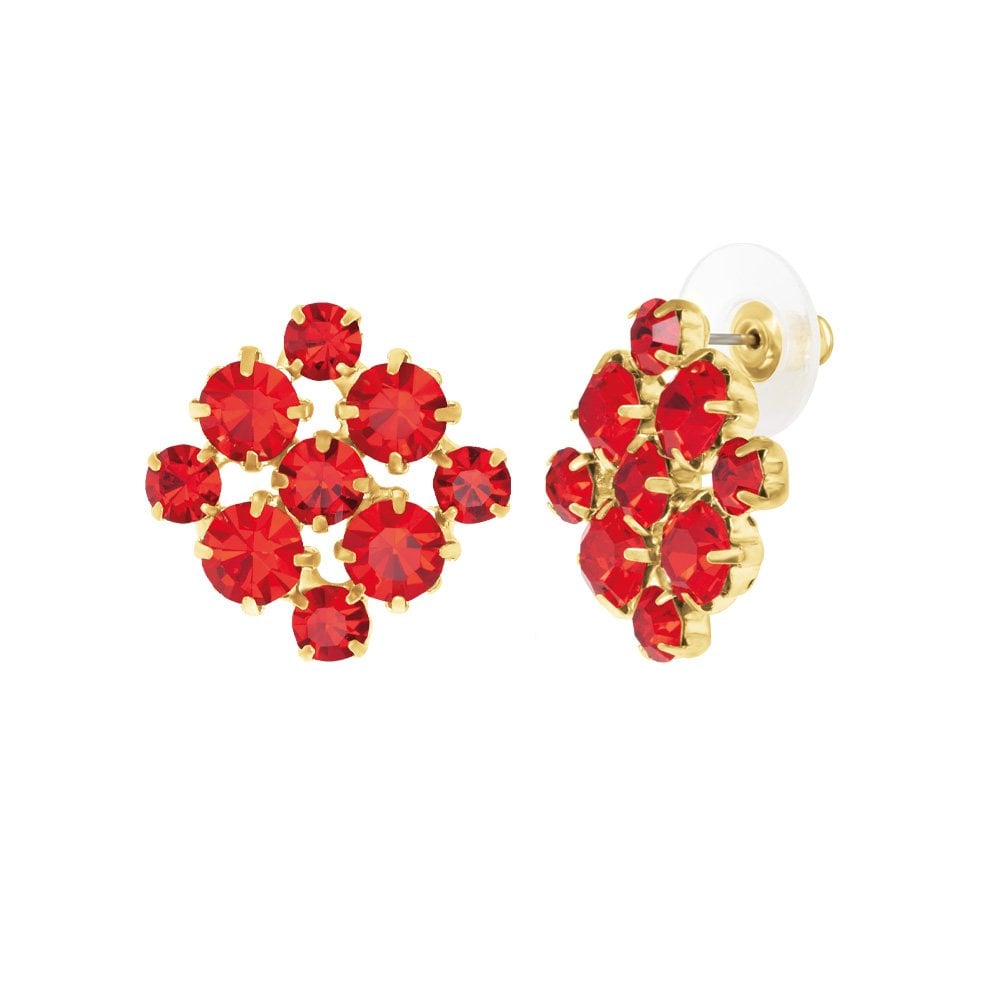 Joyeux Light Siam Red Crystal Gold Tone Stud Pierced Earrings