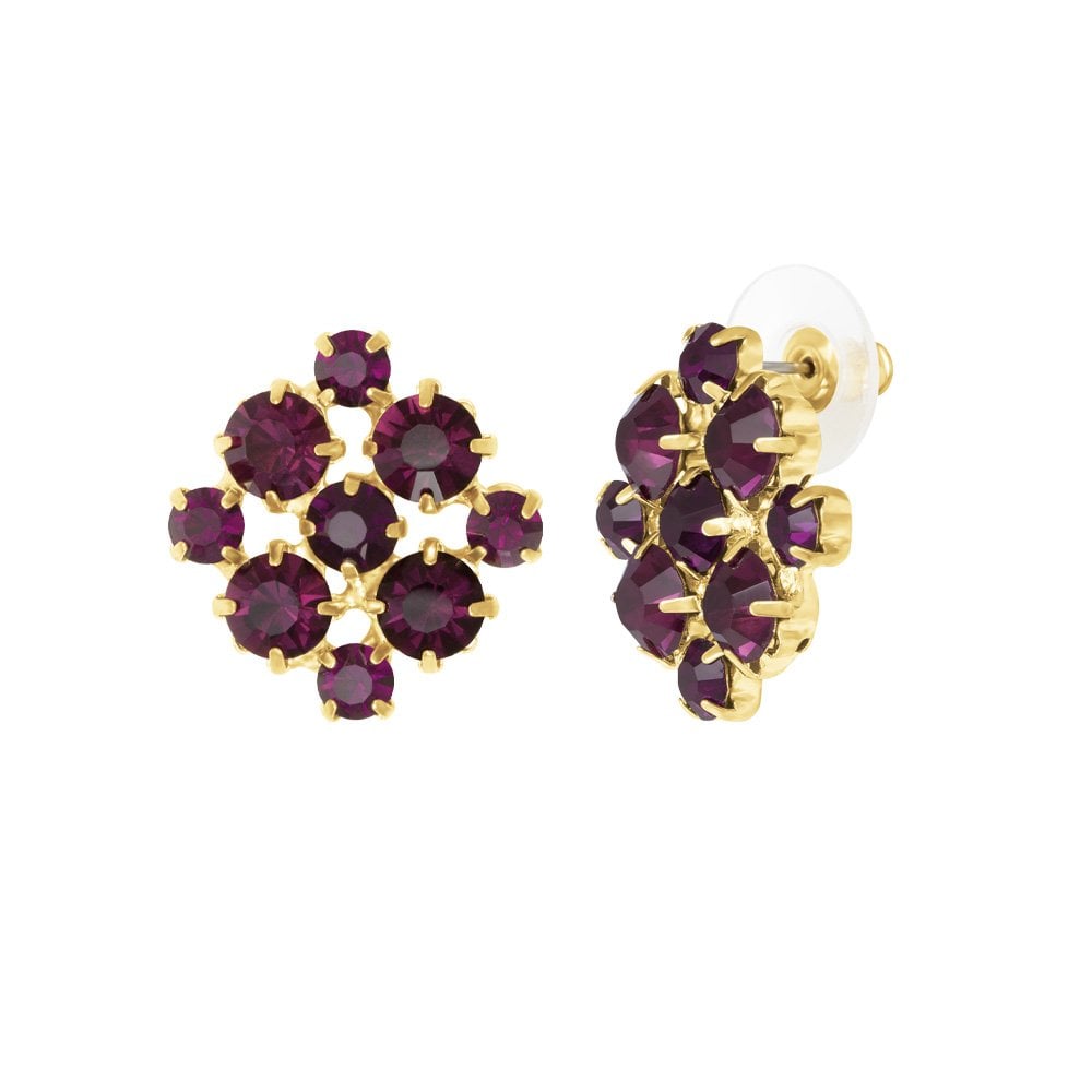 Joyeux Amethyst Crystal Gold Tone Stud Pierced Earrings