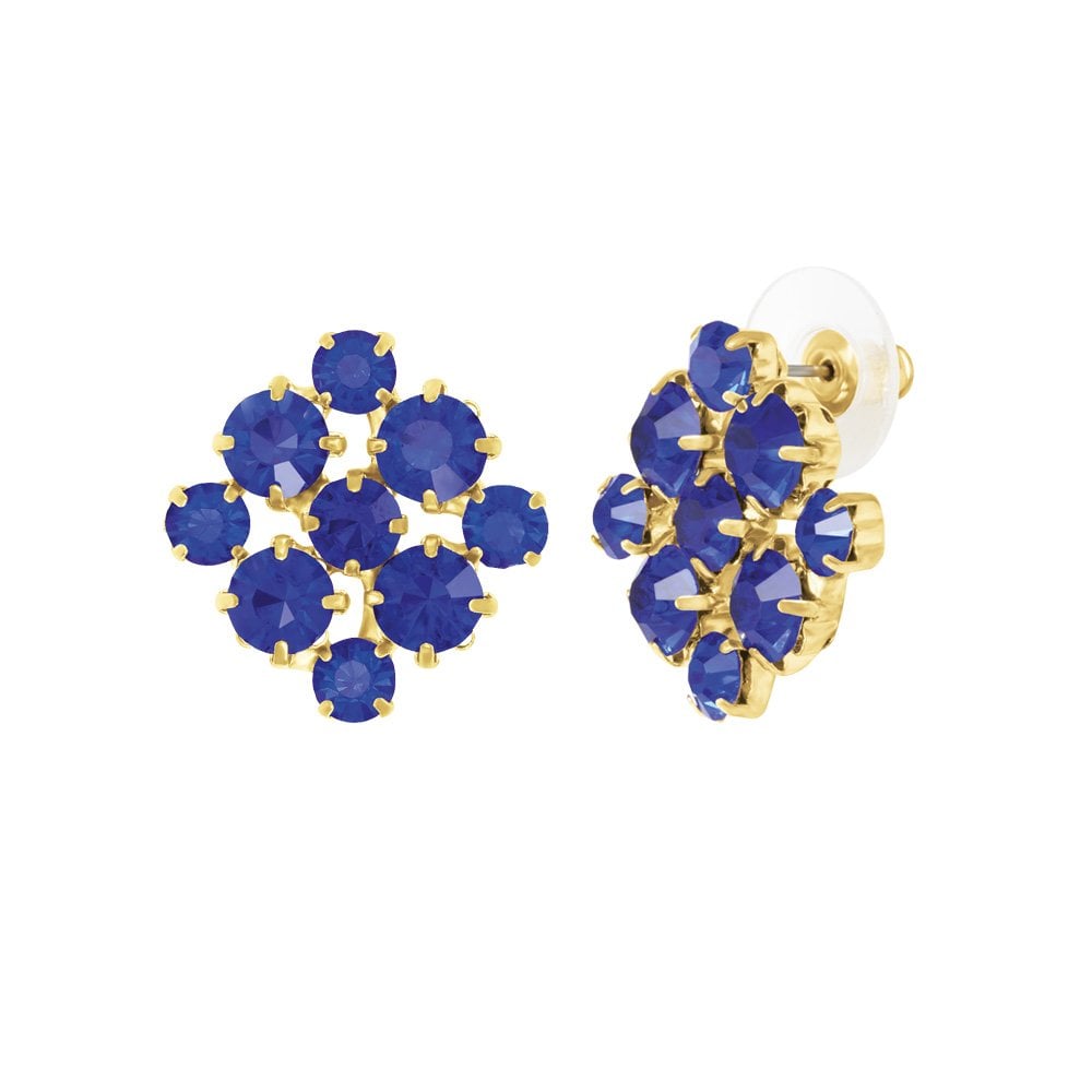 Joyeux Sapphire Blue Crystal Gold Tone Stud Pierced Earrings