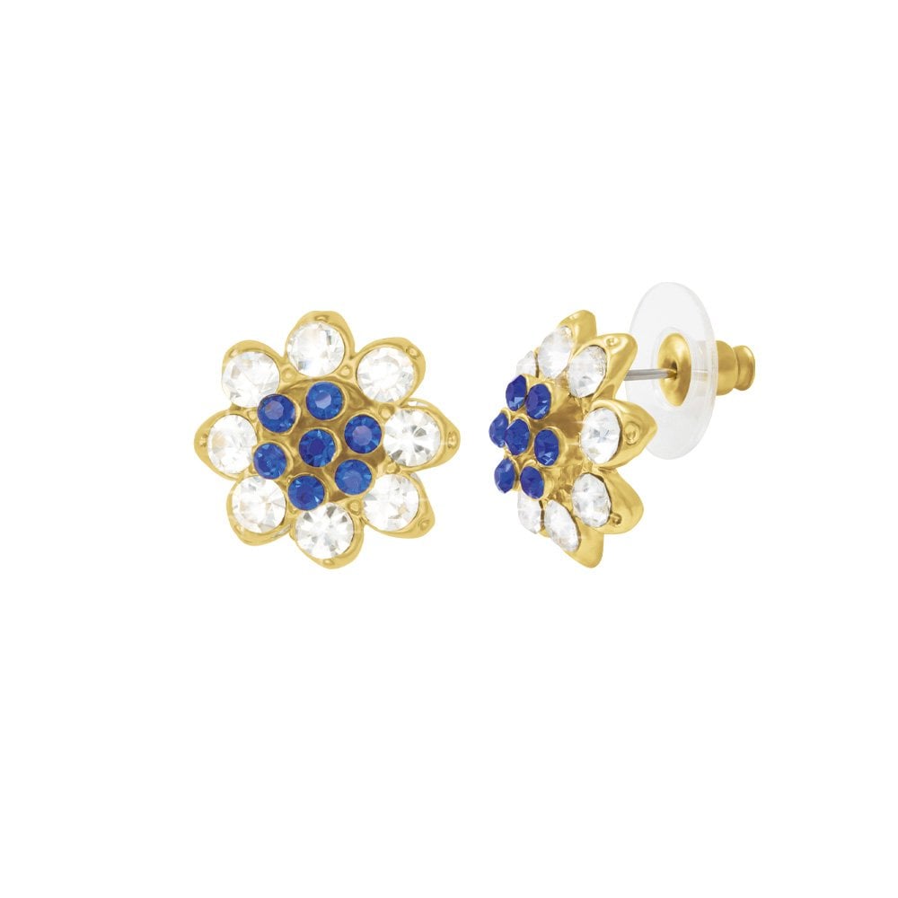 Bellini Sapphire Blue & Clear Crystal Gold Tone Pierced Earrings