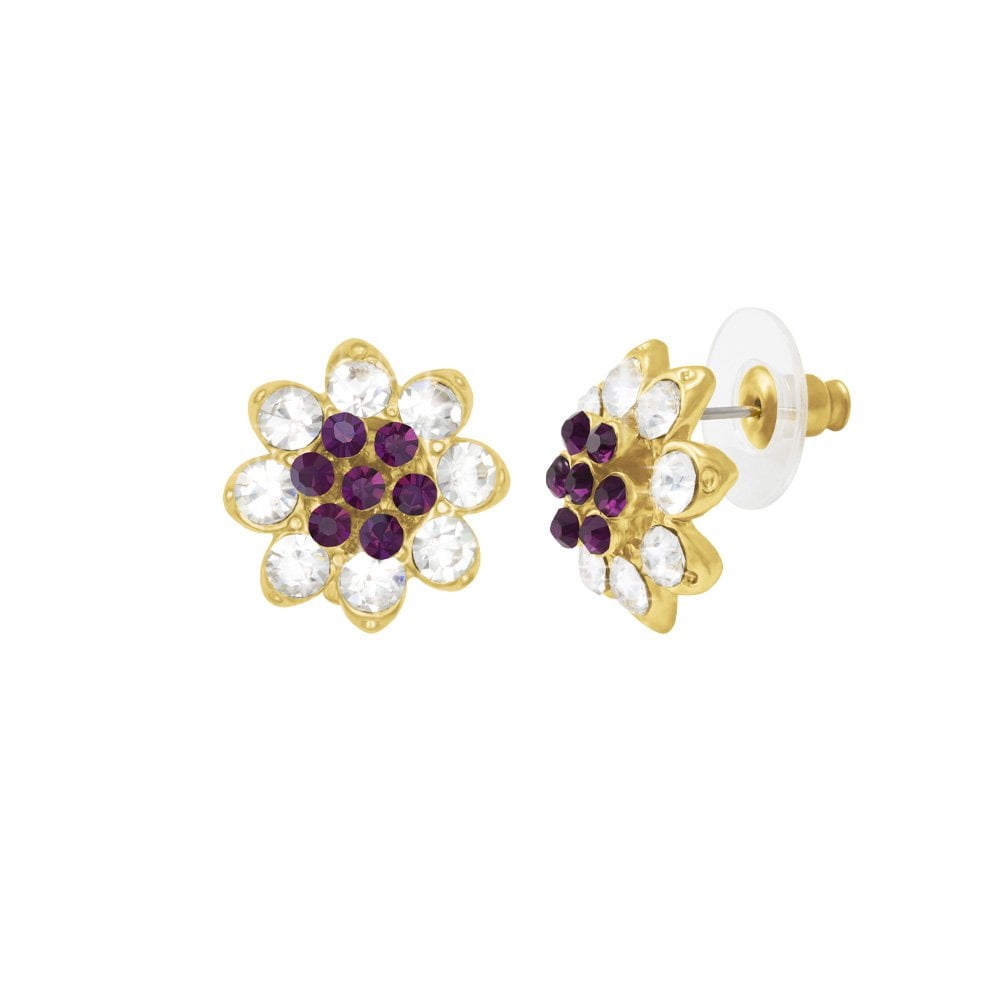 Bellini Amethyst & Clear Crystal Gold Tone Pierced Earrings