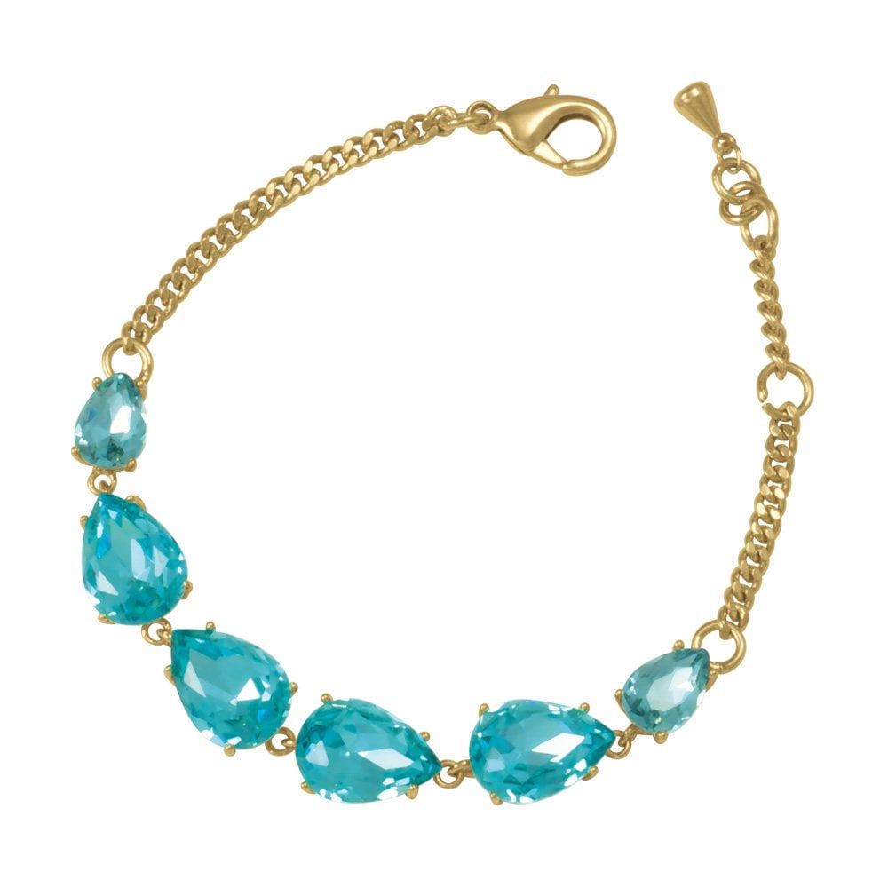 Seduction Teardrop Aquamarine Crystal Gold Tone Fashion Bracelet
