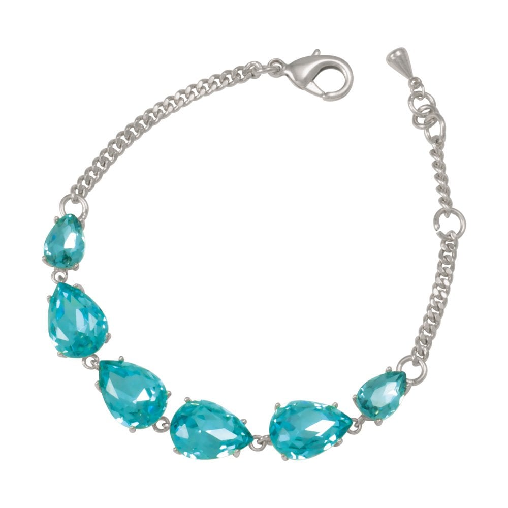 Seduction Teardrop Aquamarine Crystal Silver Tone Fashion Bracelet