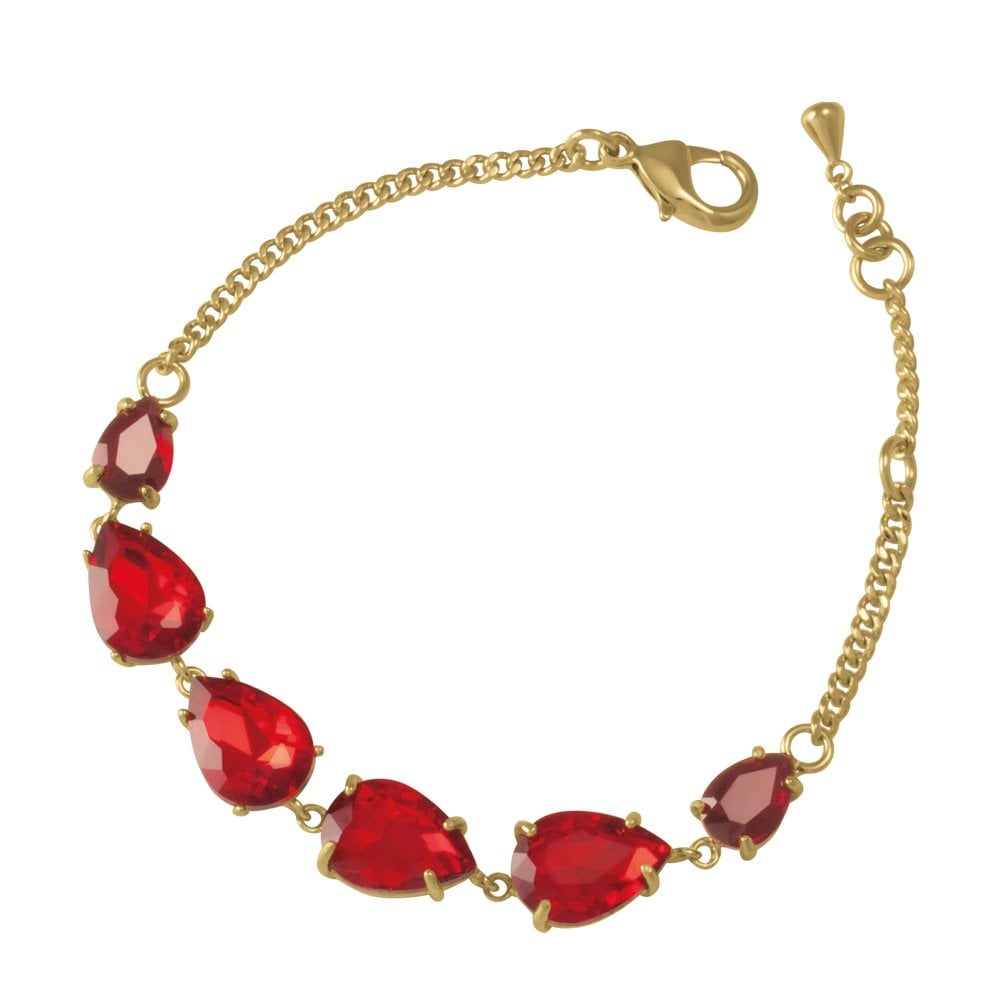 Seduction Teardrop Light Siam Red Crystal Gold Tone Fashion Bracelet