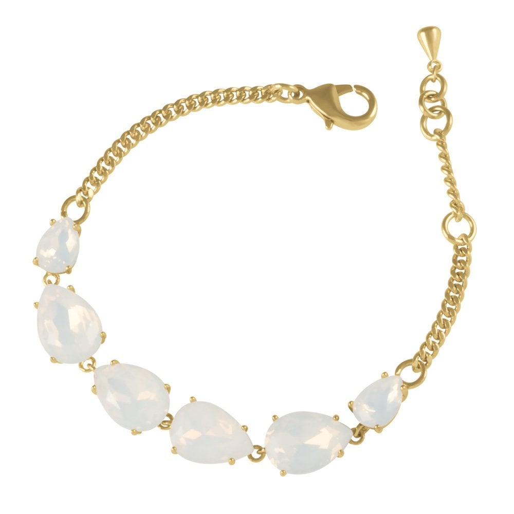 Seduction Teardrop White Opal Crystal Gold Tone Fashion Bracelet