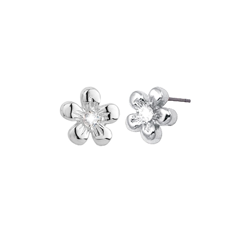 Floro Silver Tone Flower Stud Pierced Earrings