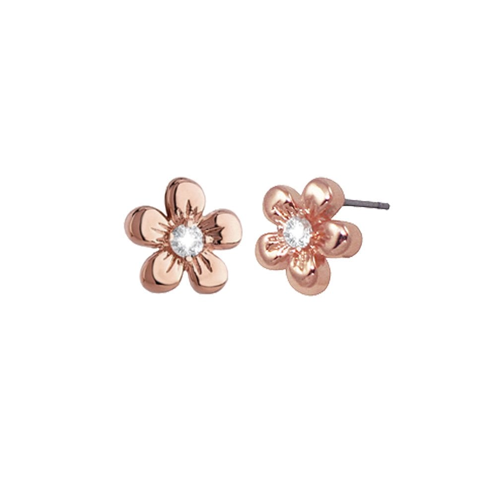 Floro Rose Gold Tone Flower Stud Pierced Earrings
