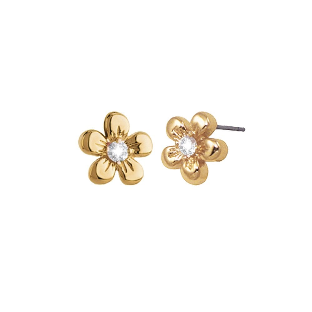 Floro Gold Tone Flower Stud Pierced Earrings