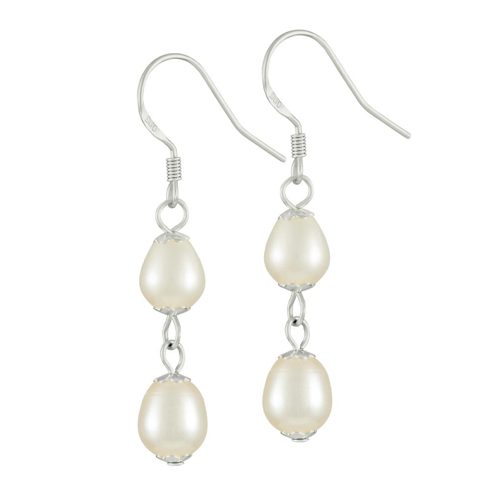Enchanting AAA White Freshwater Pearl Drop Pierced Earrings