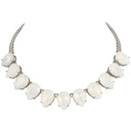 Seduction Teardrop White Opal Crystal Silver Tone Fashion Necklace