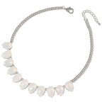 Seduction Teardrop White Opal Crystal Silver Tone Fashion Necklace