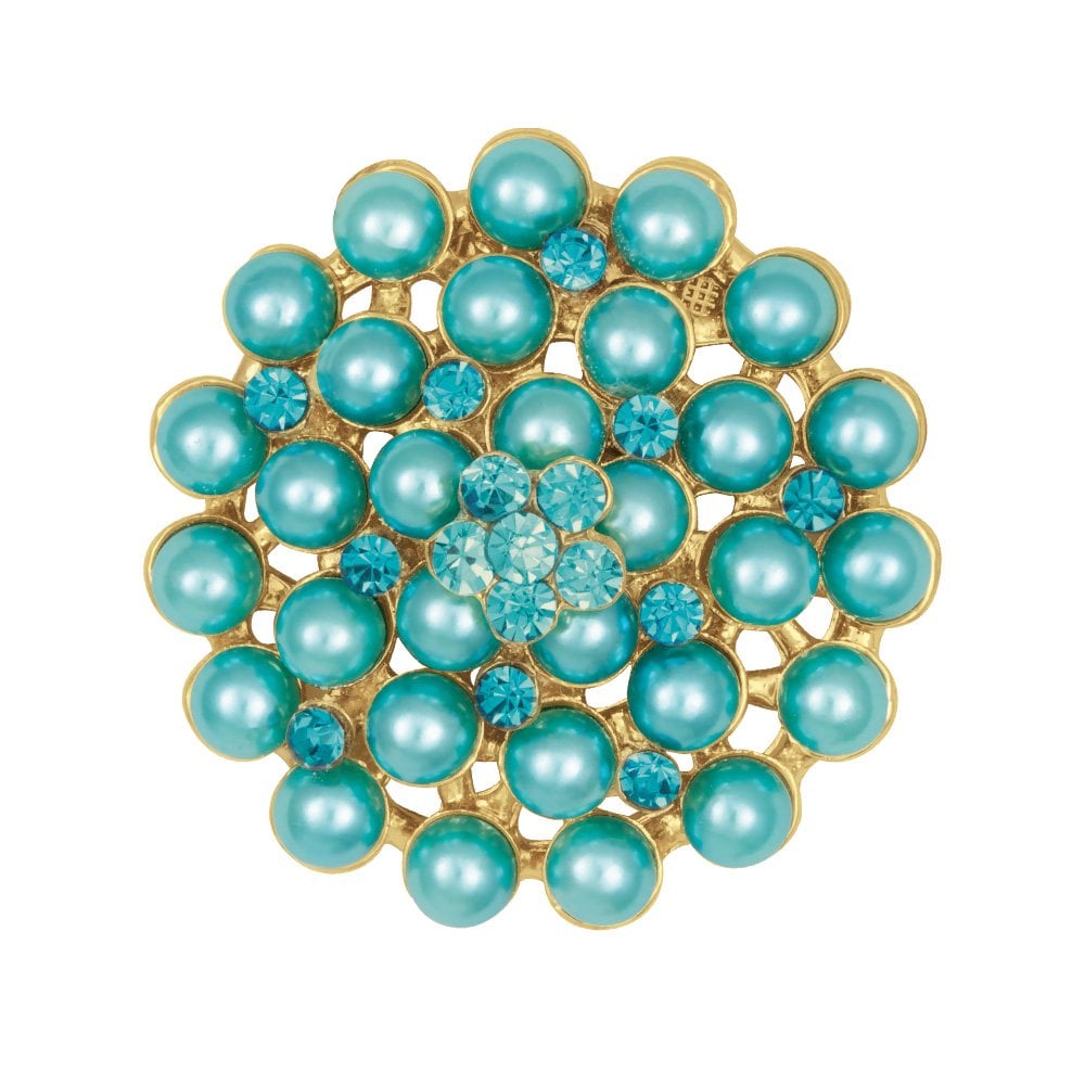 Tahiti Aqua Pearl and Crystal Cluster Scarf Clip