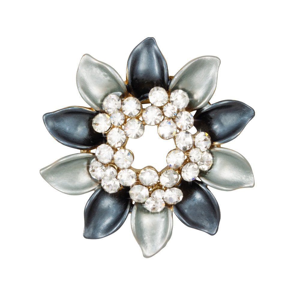 Chrysanthemum Teal and Silver Enamel Scarf Clip