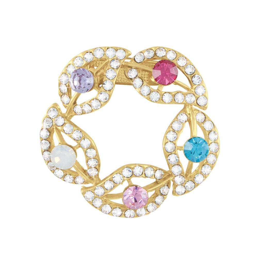 Honour Multi Coloured Crystal Garland Gold Tone Scarf Clip