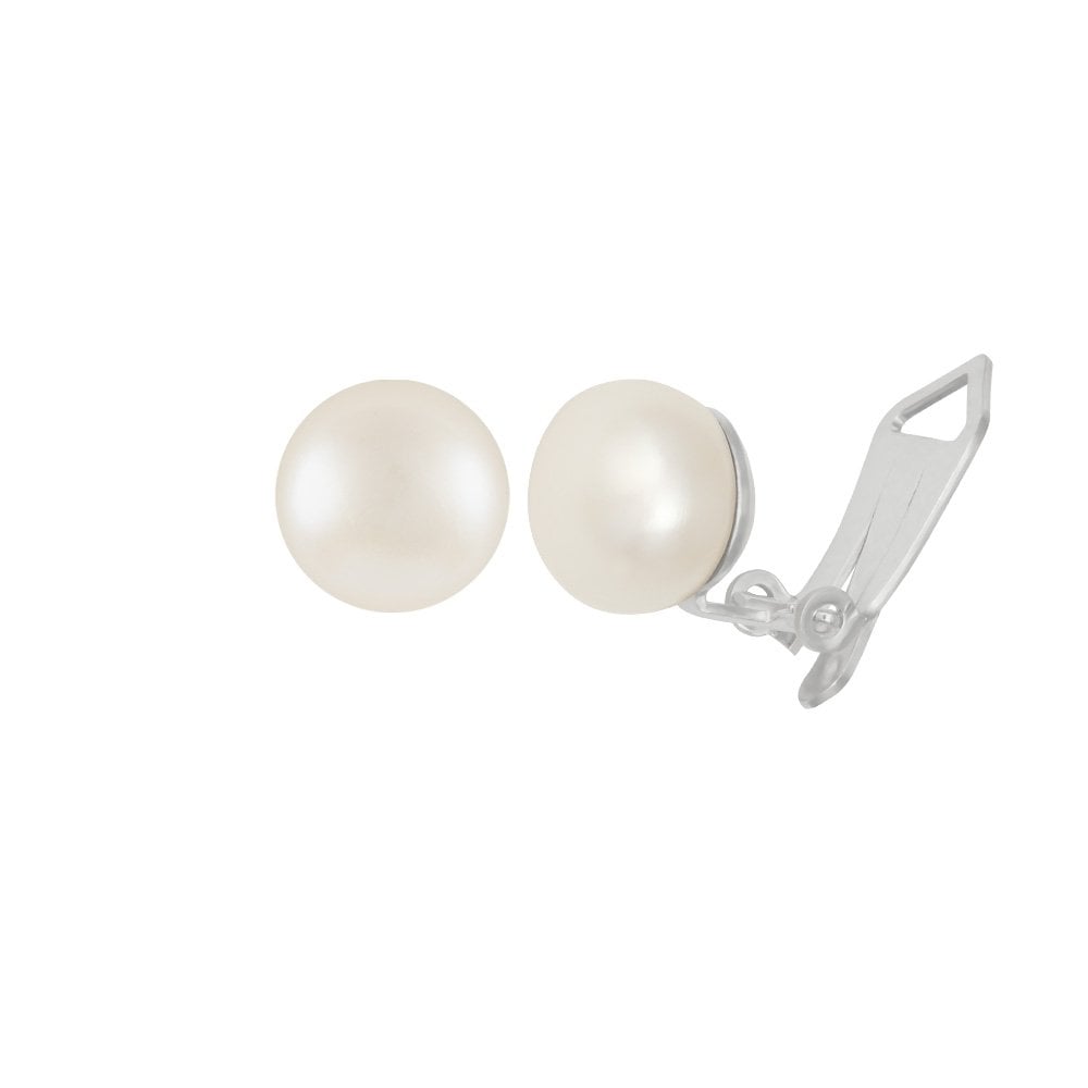 Freshwater AAA White Button Pearl Sterling Silver Stud Clip On Earrings