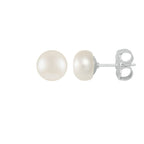 Freshwater AAA White Button Pearl Sterling Silver Stud Pierced Earrings
