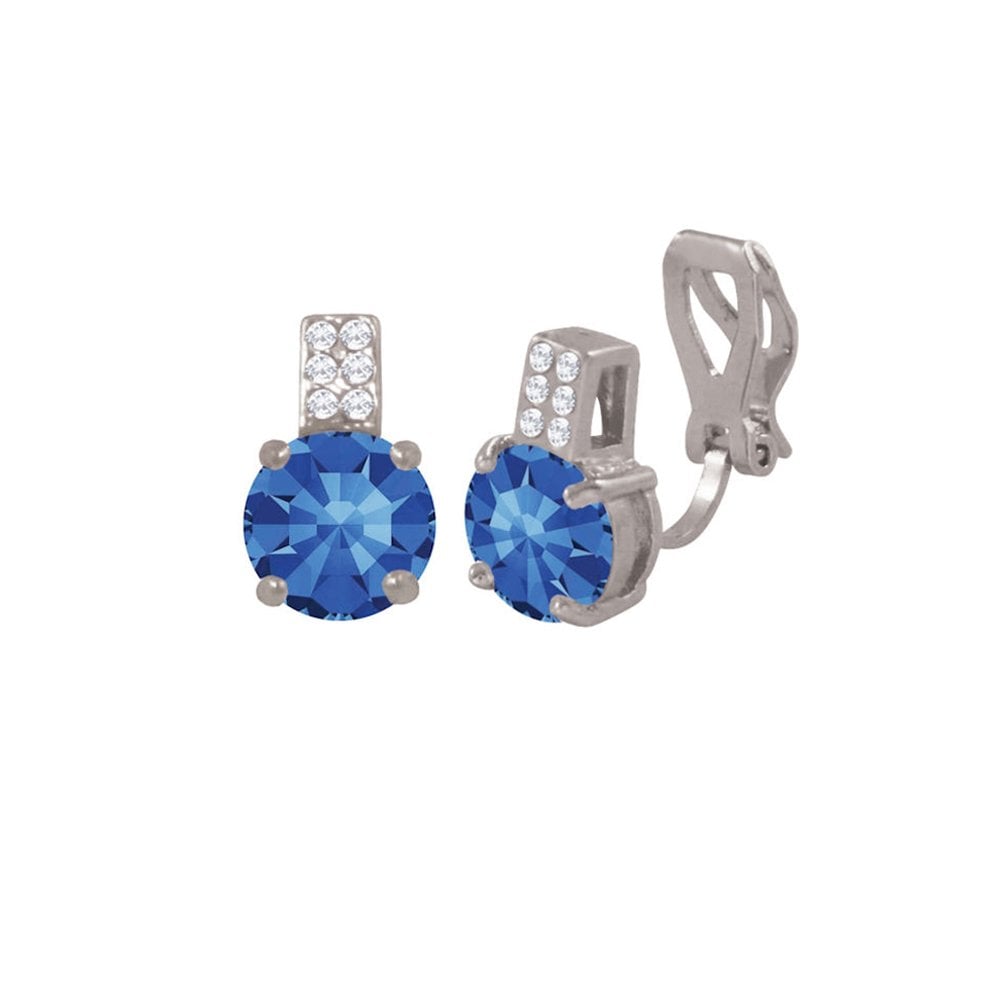 Caress Sapphire Crystal And CZ Silver Tone Stud Clip On Earrings