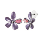 Bouquet Purple Enamel and Crystal Silver Tone Stud Pierced Earrings