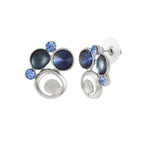 Vivacious Blue Multi Enamel and Crystal Silver Tone Stud Pierced Earrings