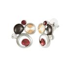 Vivacious Red Multi Enamel and Crystal Silver Tone Stud Pierced Earrings