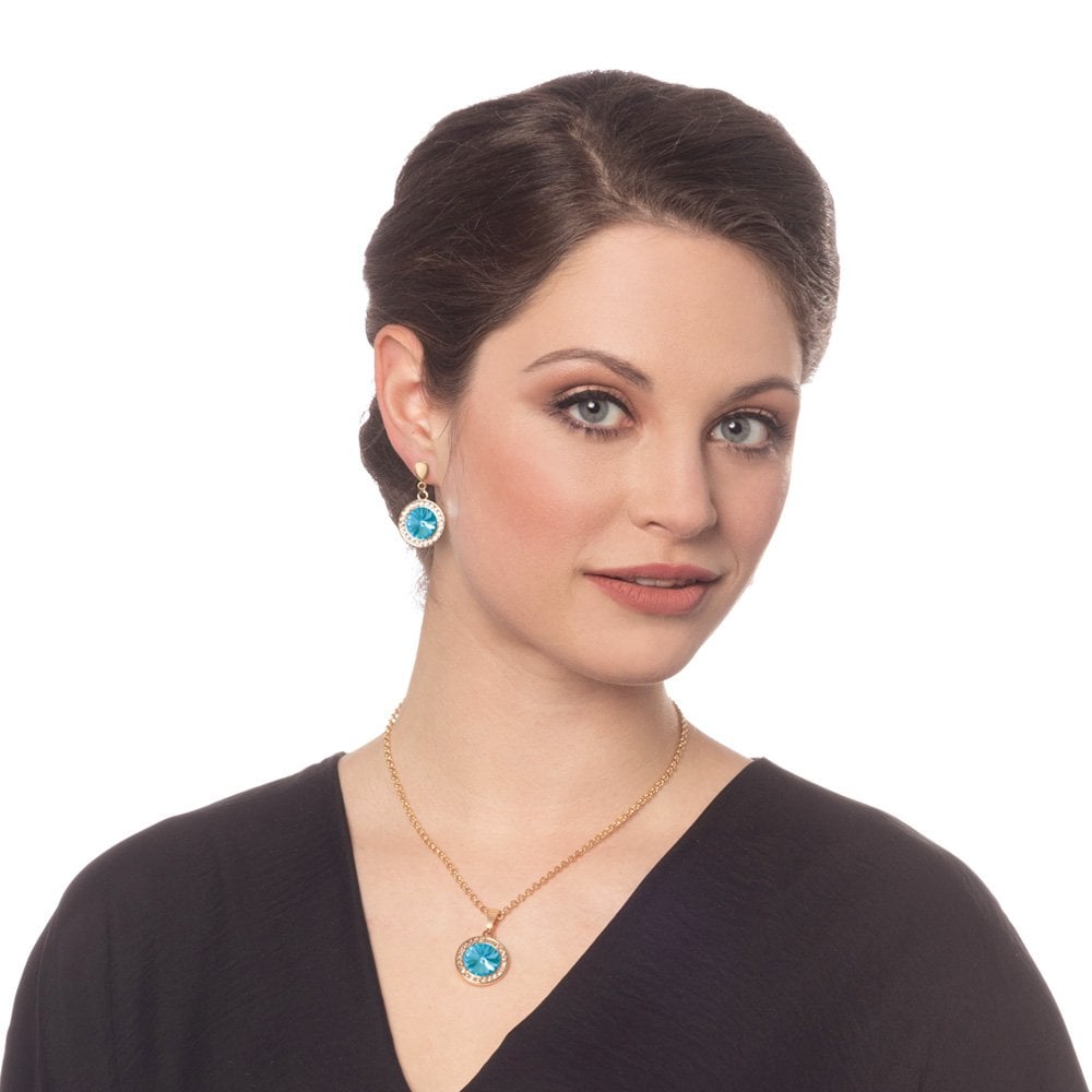 Viva Turquoise Austrian Crystal Gold Tone Pendant