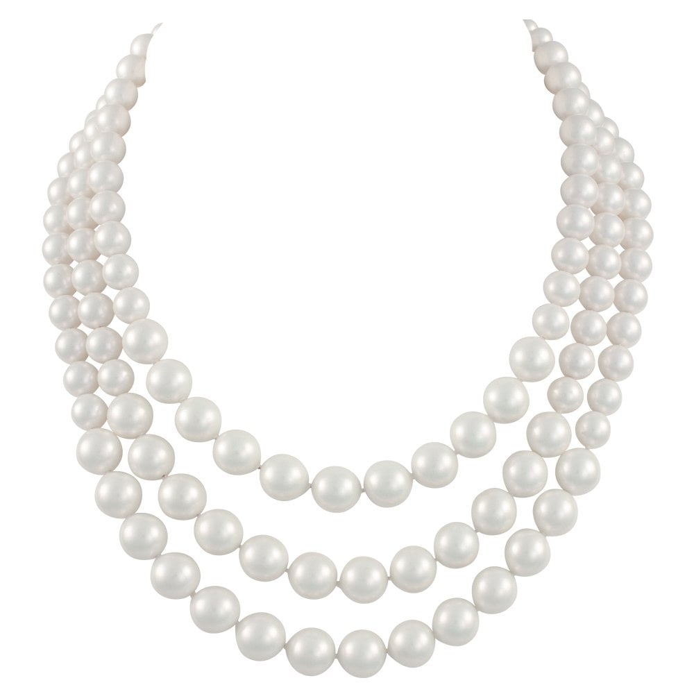 Windsor Three Strand Graduated White Shell Pearl Necklace