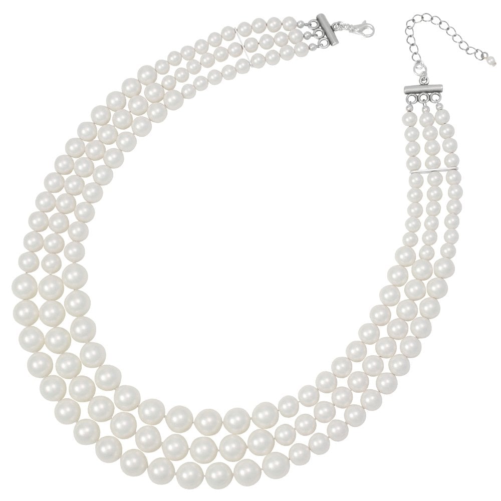 Windsor Three Strand Graduated White Shell Pearl Necklace