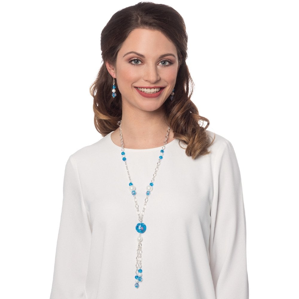 Chiara Turquoise Murano Glass Long Silver Tone Statement Necklace