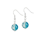 Carnival Turquoise Czech Glass Crackle Bead Silver Tone Drop Pierced Earrings