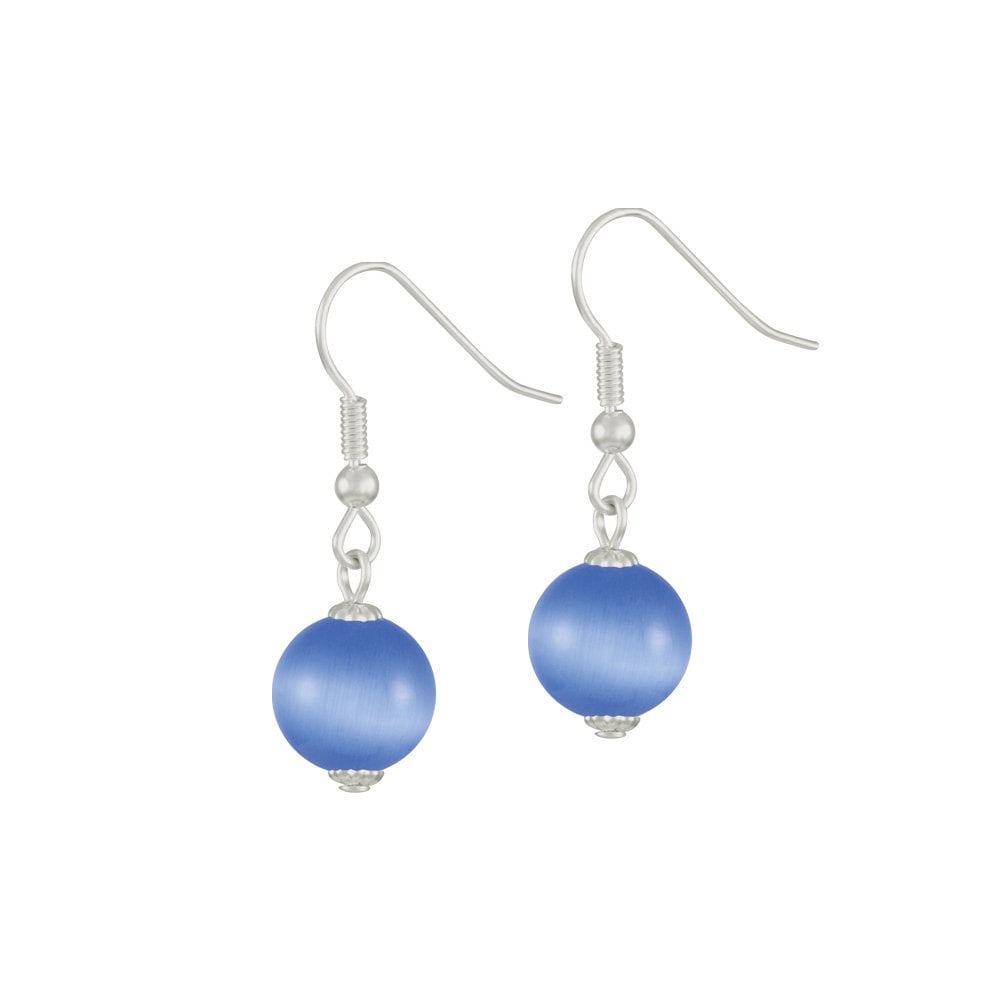 Melody Blue Cats Eye Silver Tone Drop Pierced Earrings
