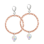 Infinito Rose Gold and Aurora Borealis Crystal Drop Hoop Clip On Earrings