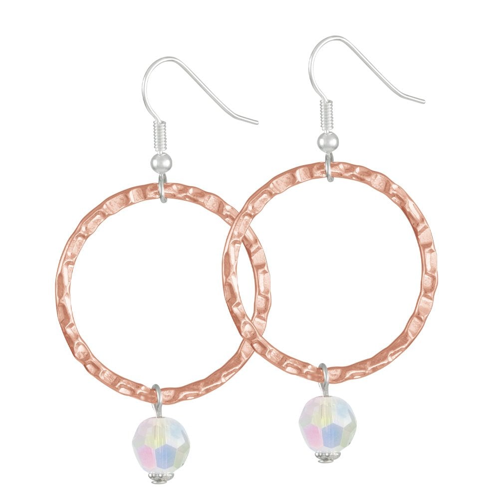 Infinito Rose Gold and Aurora Borealis Crystal Drop Hoop Earrings