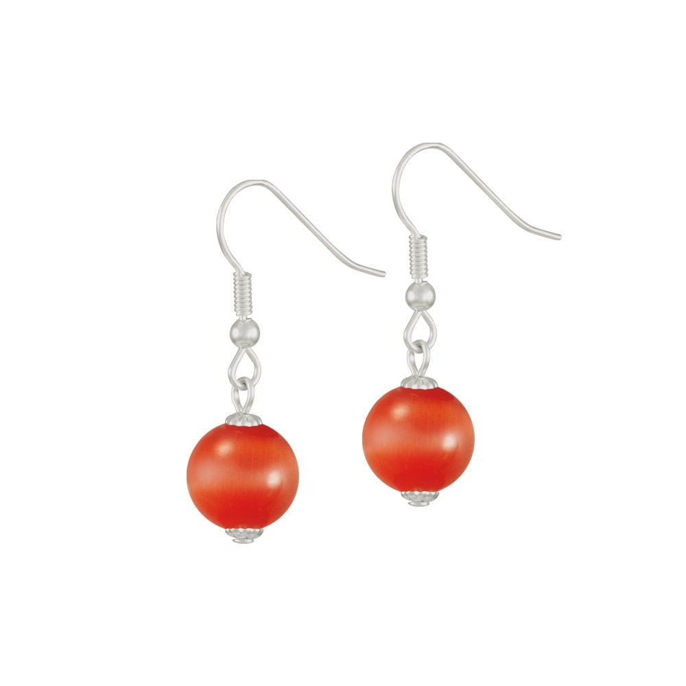 Melody Fiery Orange Cats Eye Silver Tone Drop Pierced Earrings